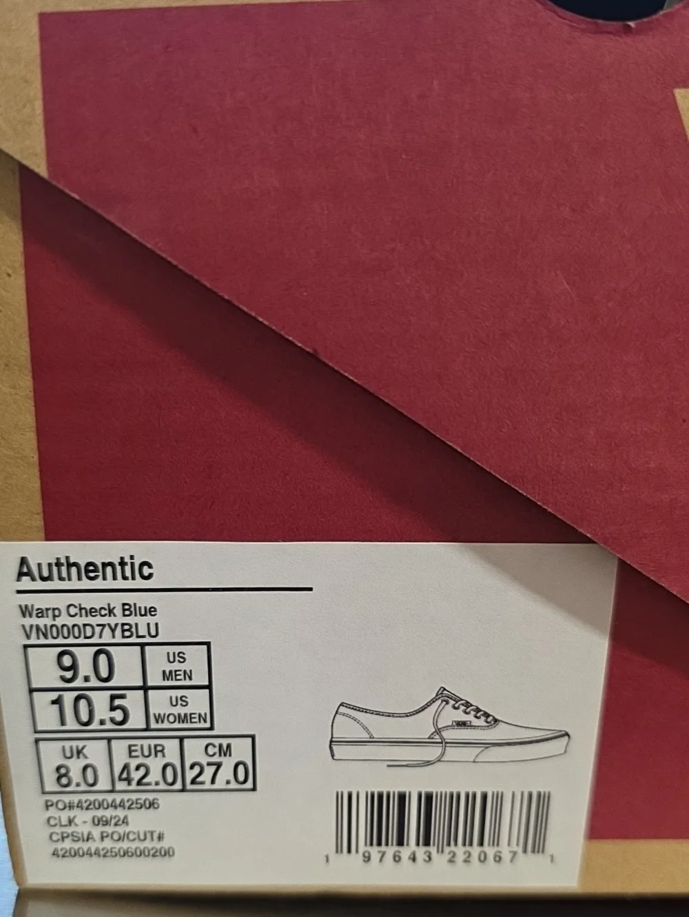 Vans Authentic Warp Check Blue Shoes Men's 9.0 Women's 10.5 New With Box